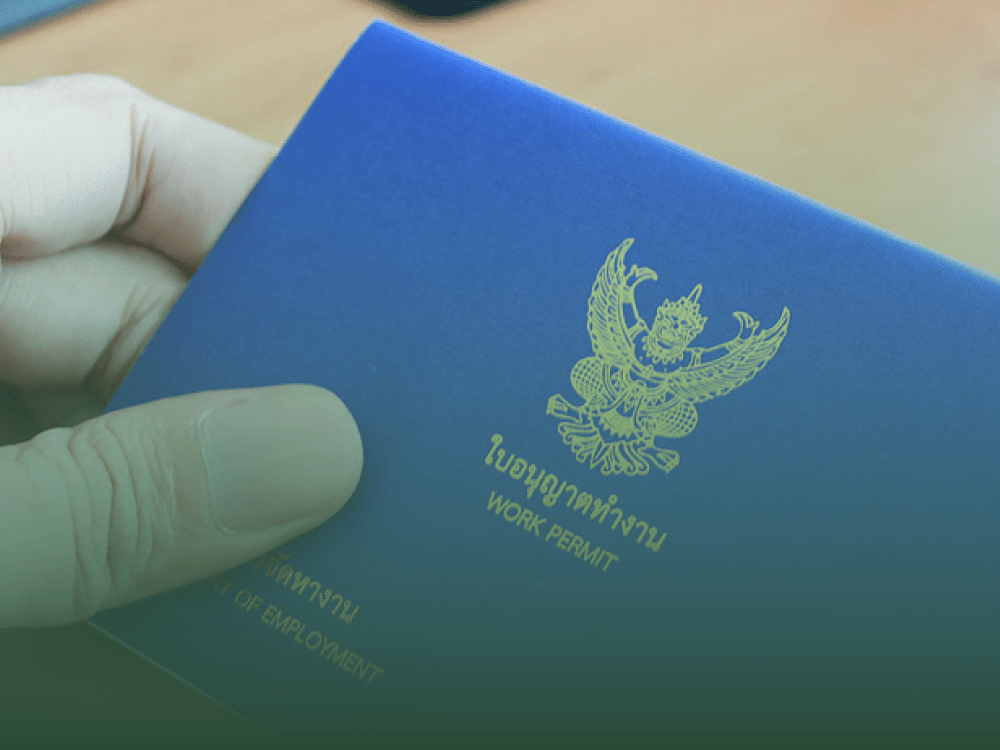 Hand holding a Thai work permit, symbolizing the Non-Immigrant B Visa process in Thailand.